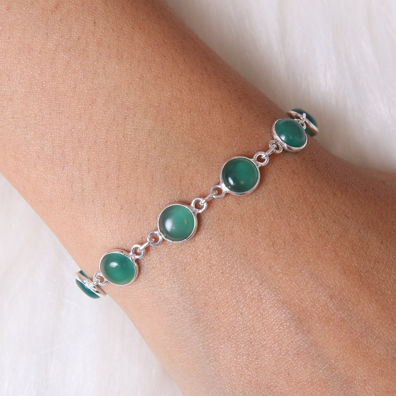 Green Onyx Sterling Silver Bracelet