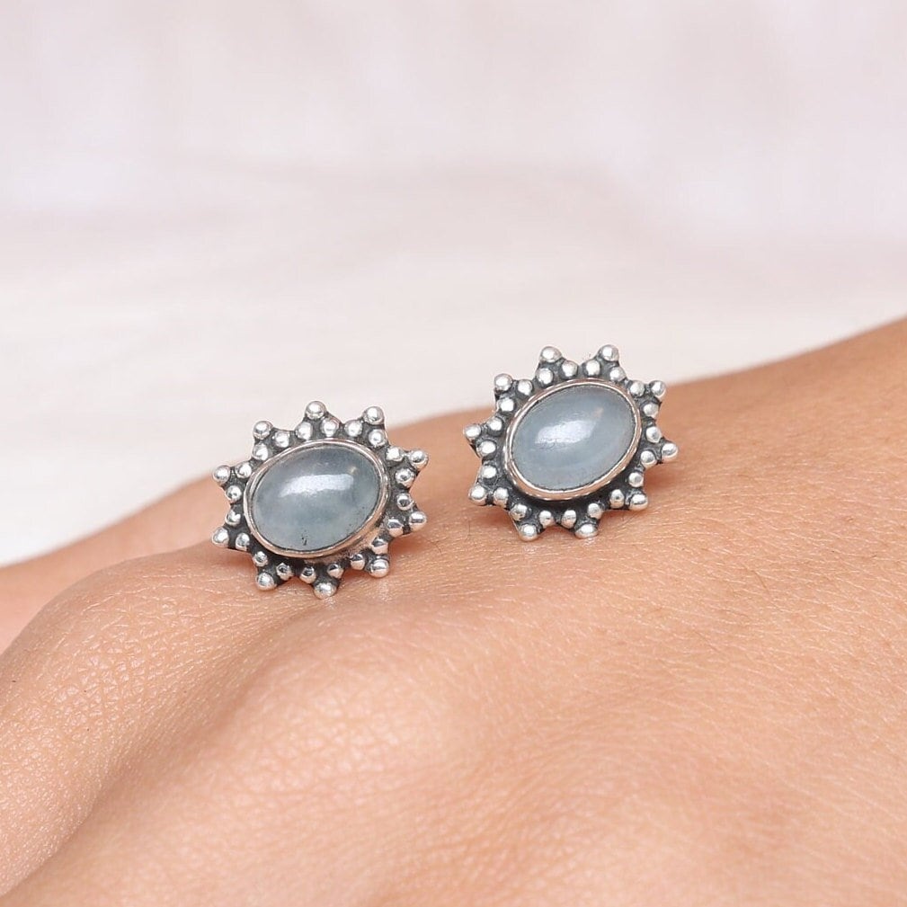 Aquamarine Sterling Silver Stud Earrings