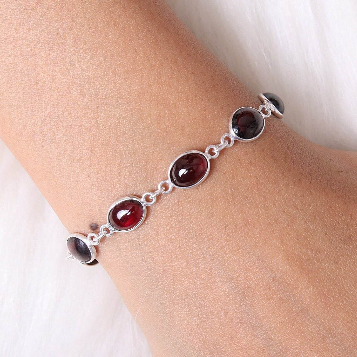 Garnet Sterling Silver Bracelet