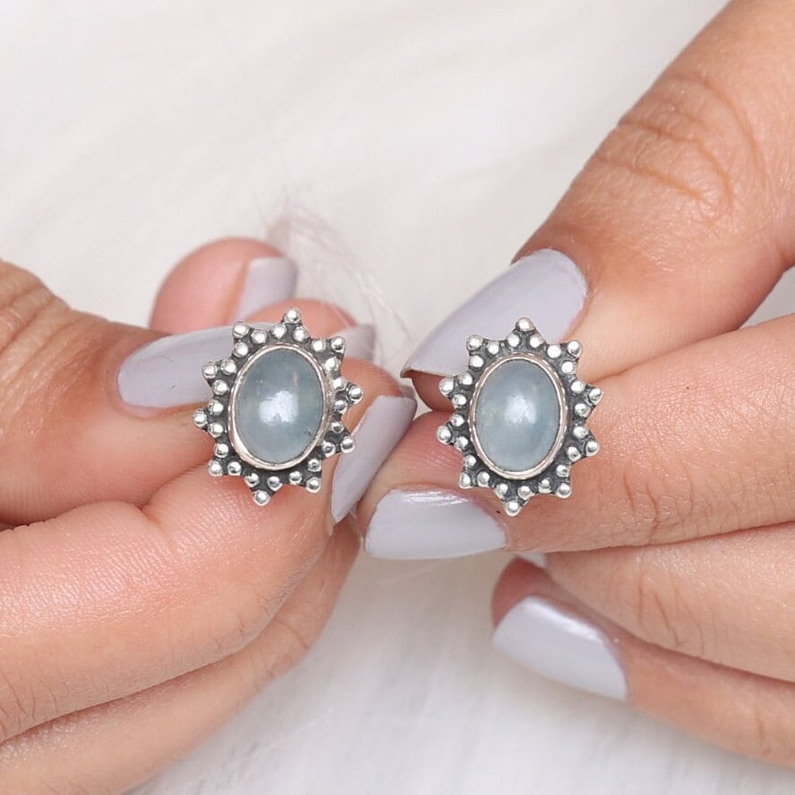 Aquamarine Sterling Silver Stud Earrings