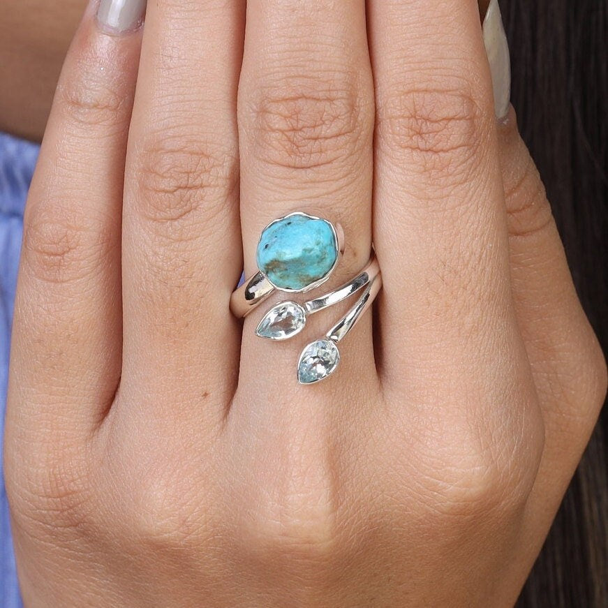 Arizona Turquoise & Blue Topaz Sterling Silver Ring