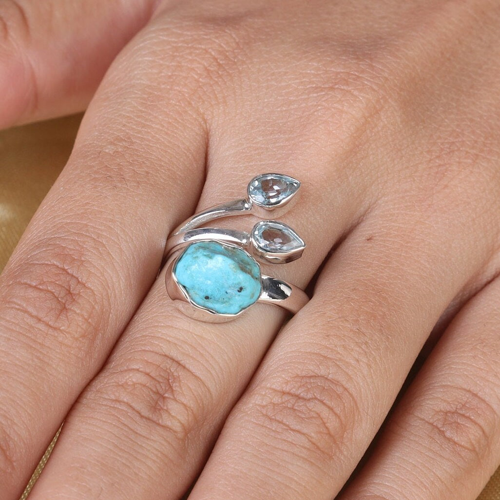 Arizona Turquoise & Blue Topaz Sterling Silver Ring