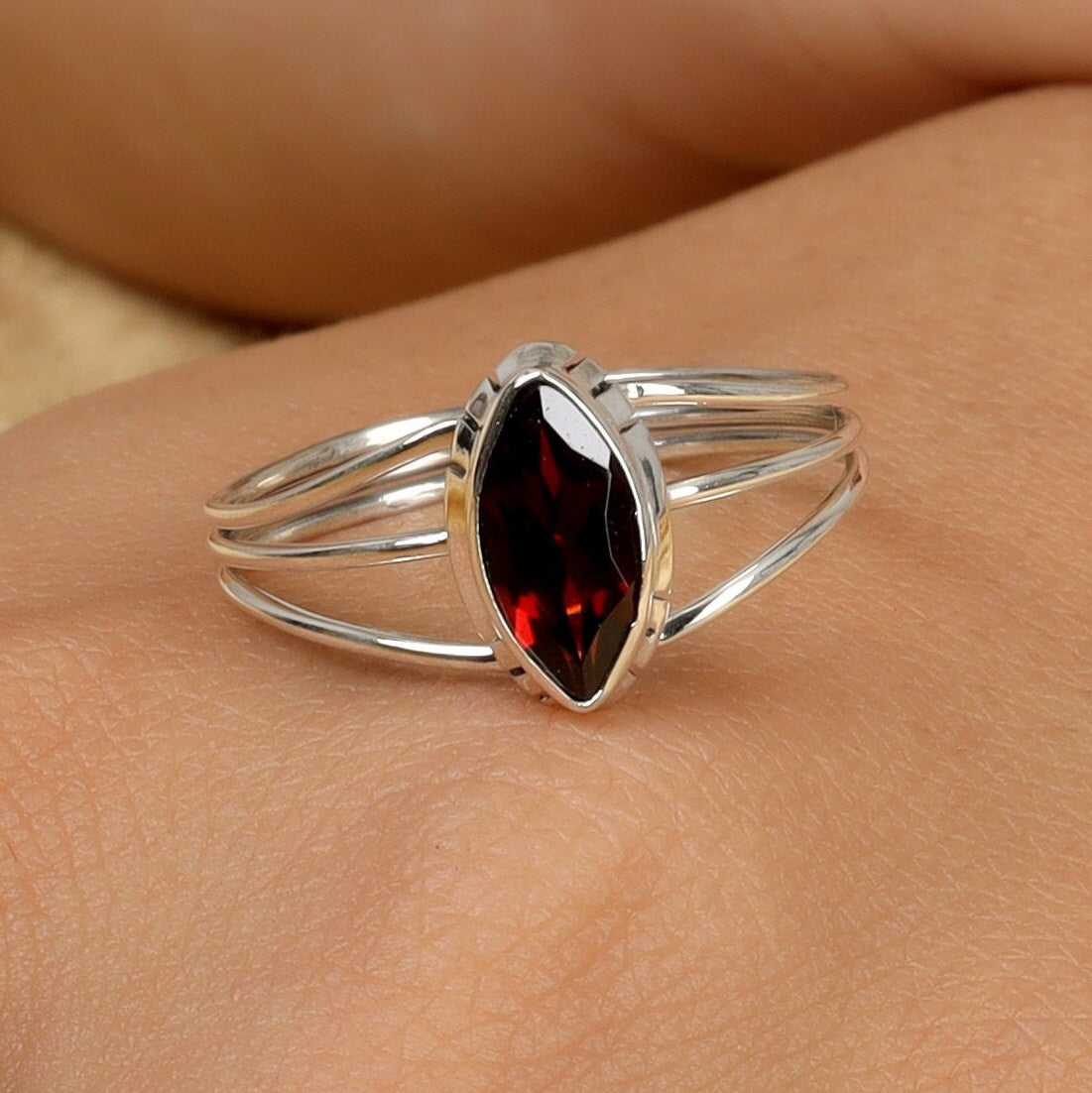 Garnet Sterling Silver Ring