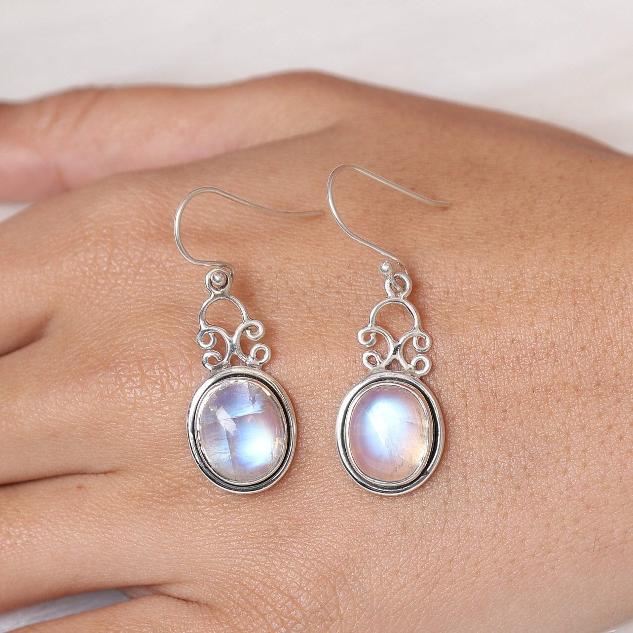 Rainbow Moonstone Sterling Silver Earrings