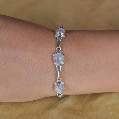 Rainbow Moonstone Sterling Silver Bracelet