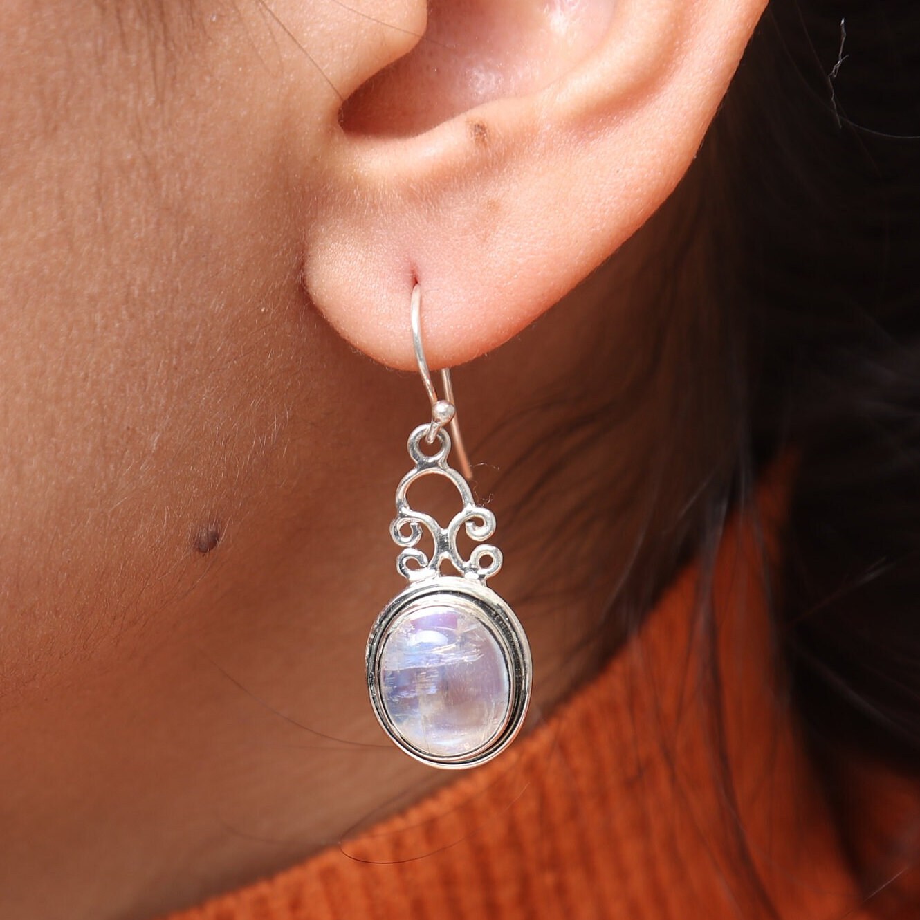 Rainbow Moonstone Sterling Silver Earrings