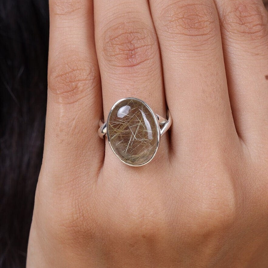 Golden Rutile Quartz Sterling Silver Ring