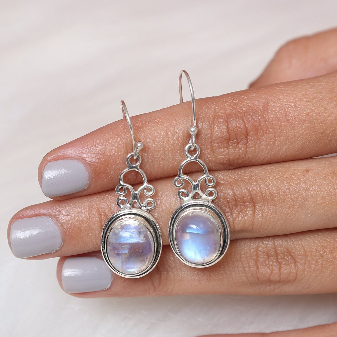 Rainbow Moonstone Sterling Silver Earrings