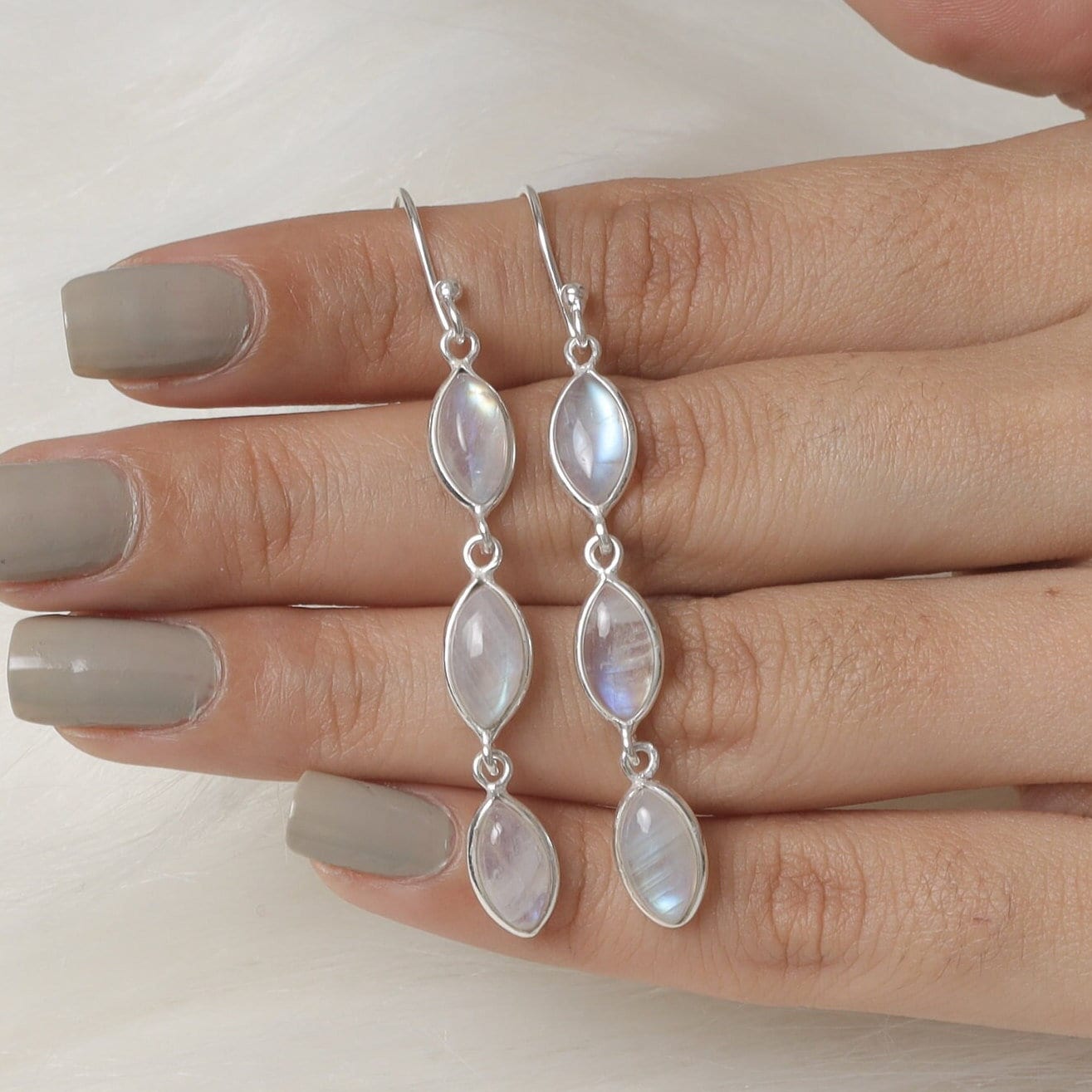 Rainbow Moonstone Sterling Silver Earrings