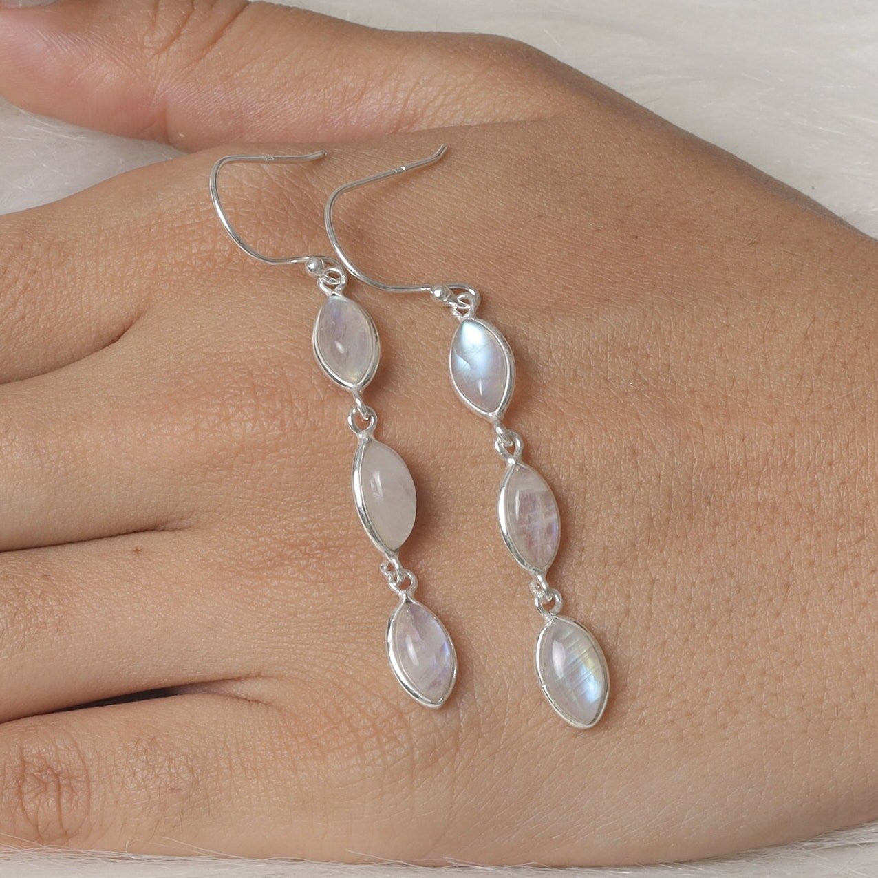 Rainbow Moonstone Sterling Silver Earrings