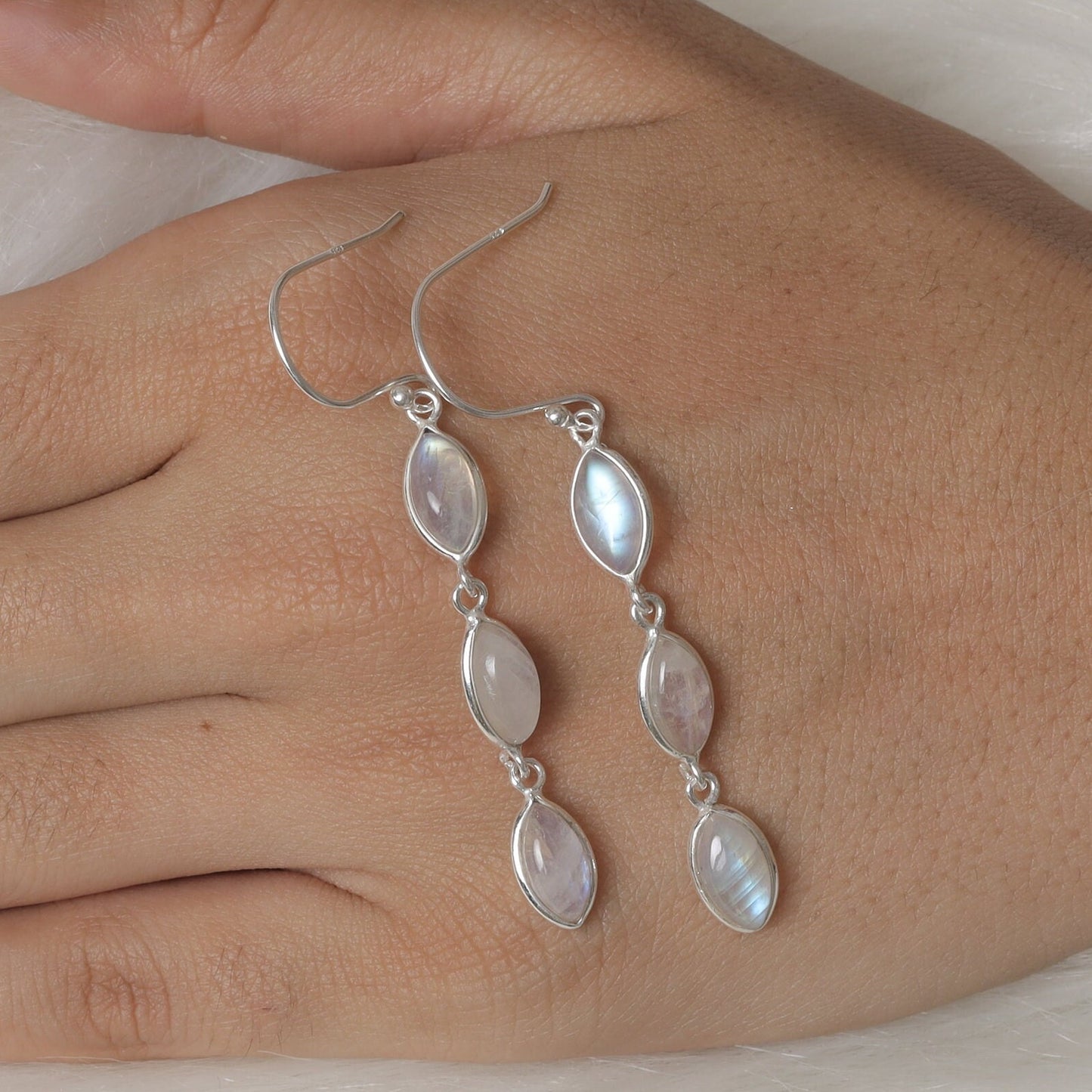 Rainbow Moonstone Sterling Silver Earrings