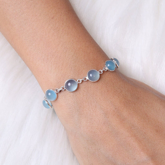 Aqua Chalcedony Sterling Silver Bracelet