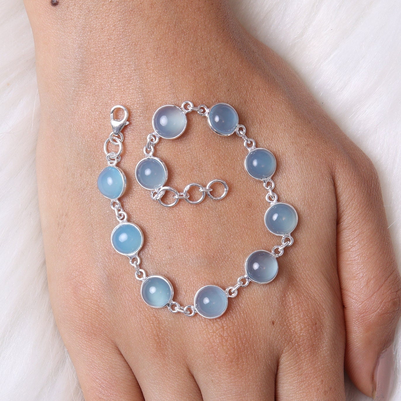 Aqua Chalcedony Sterling Silver Bracelet