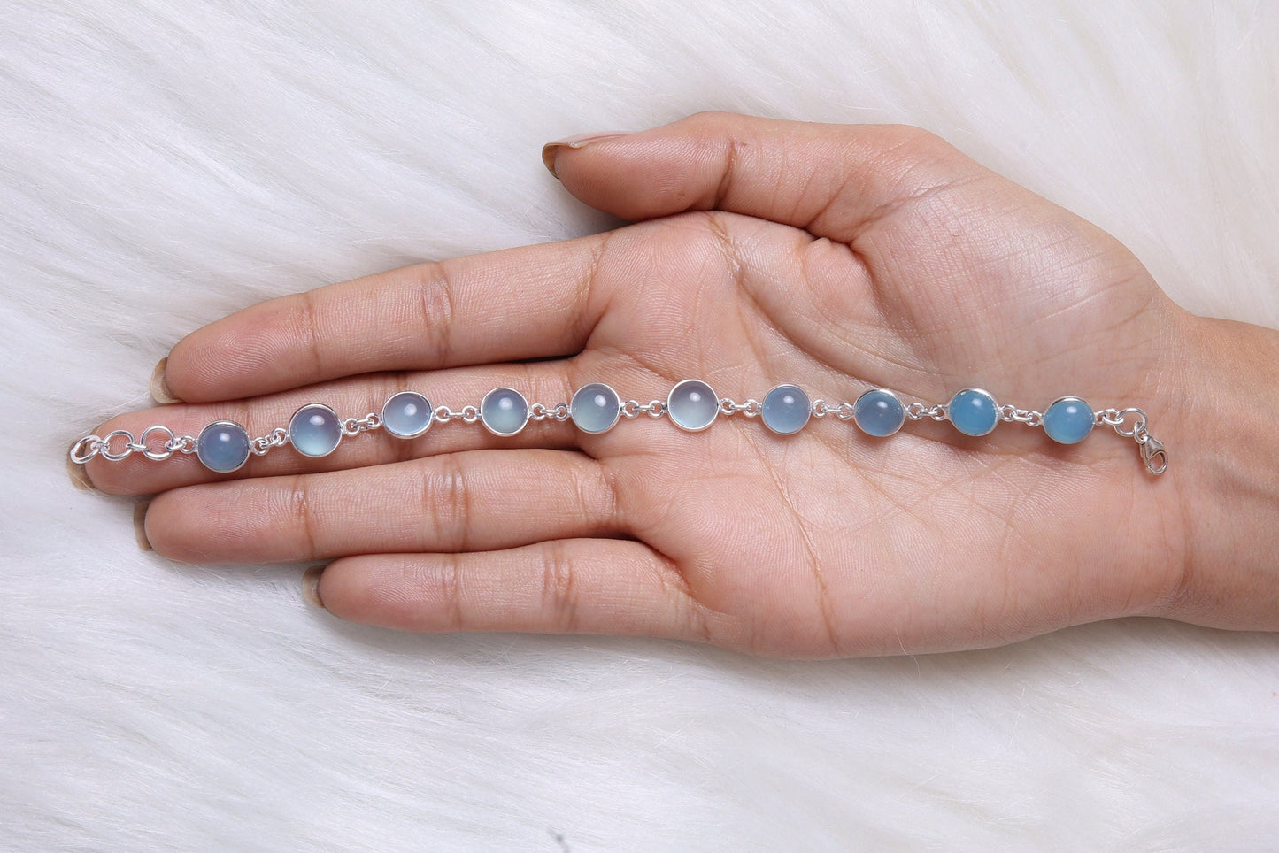 Aqua Chalcedony Sterling Silver Bracelet