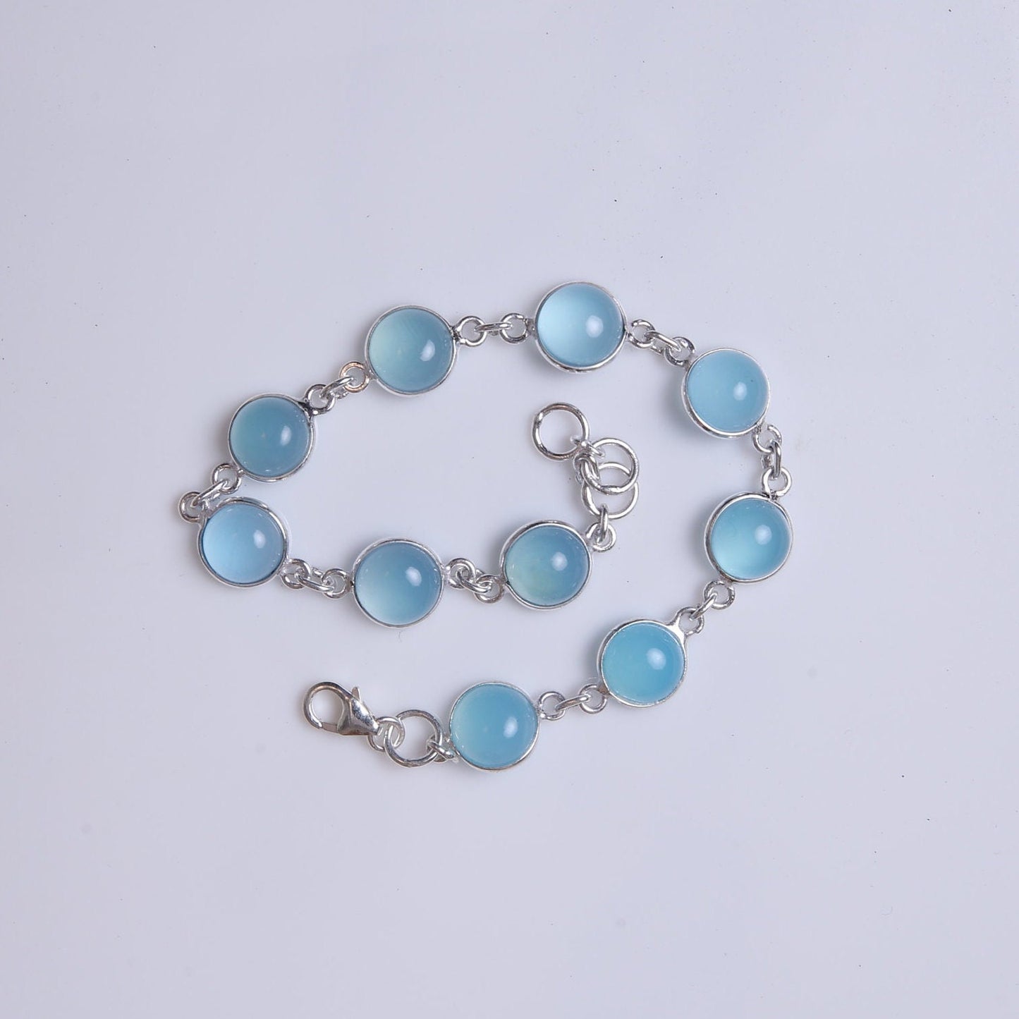 Aqua Chalcedony Sterling Silver Bracelet