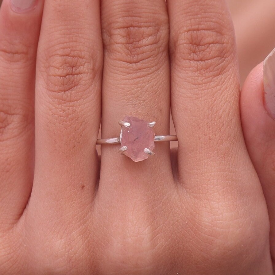 Raw Rose Quartz Sterling Silver Ring