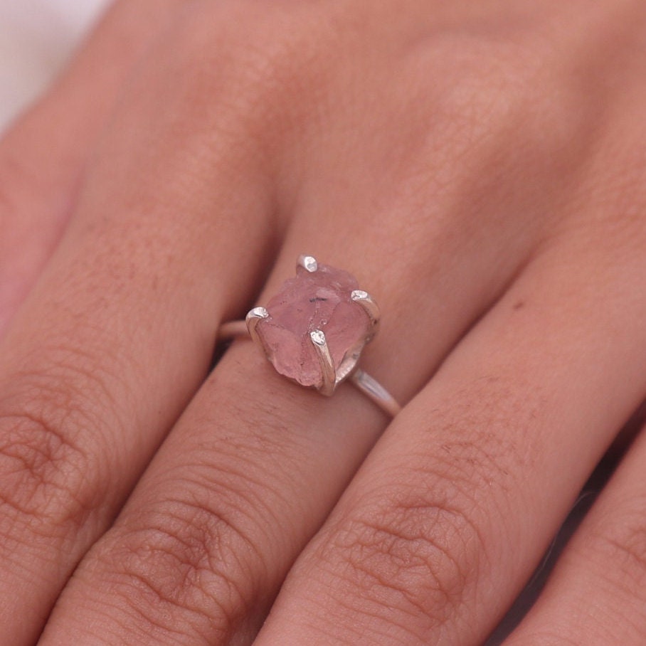 Raw Rose Quartz Sterling Silver Ring