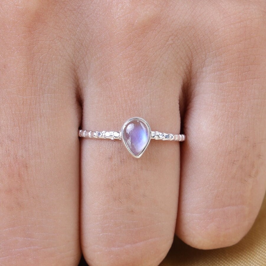 Rainbow Moonstone Sterling Silver Ring