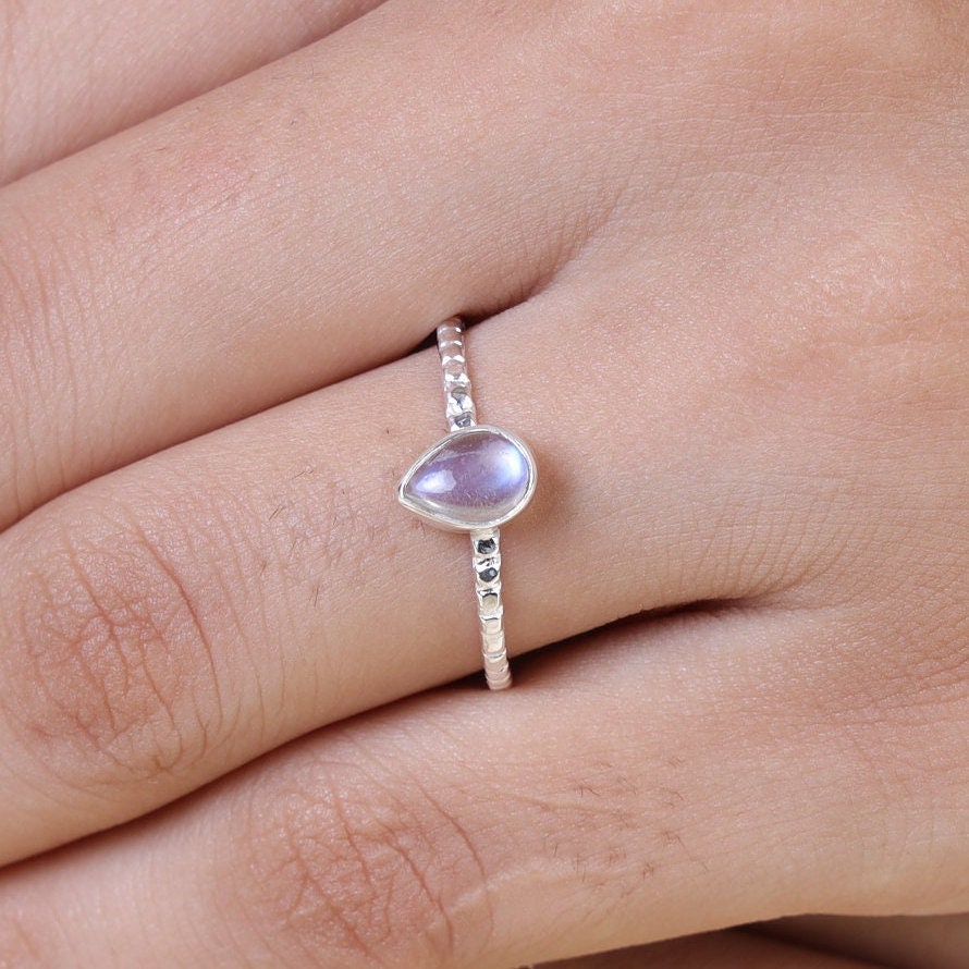 Rainbow Moonstone Sterling Silver Ring