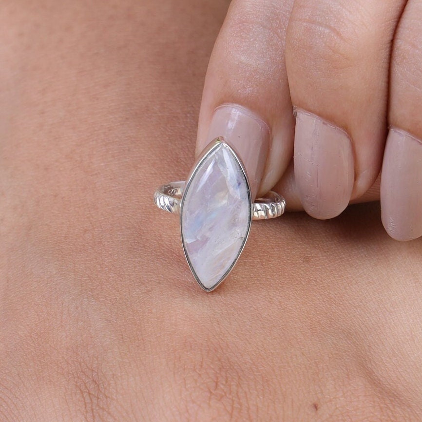 Rainbow Moonstone Sterling Silver Ring