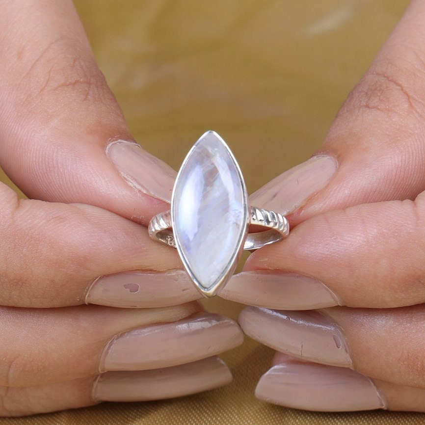 Rainbow Moonstone Sterling Silver Ring