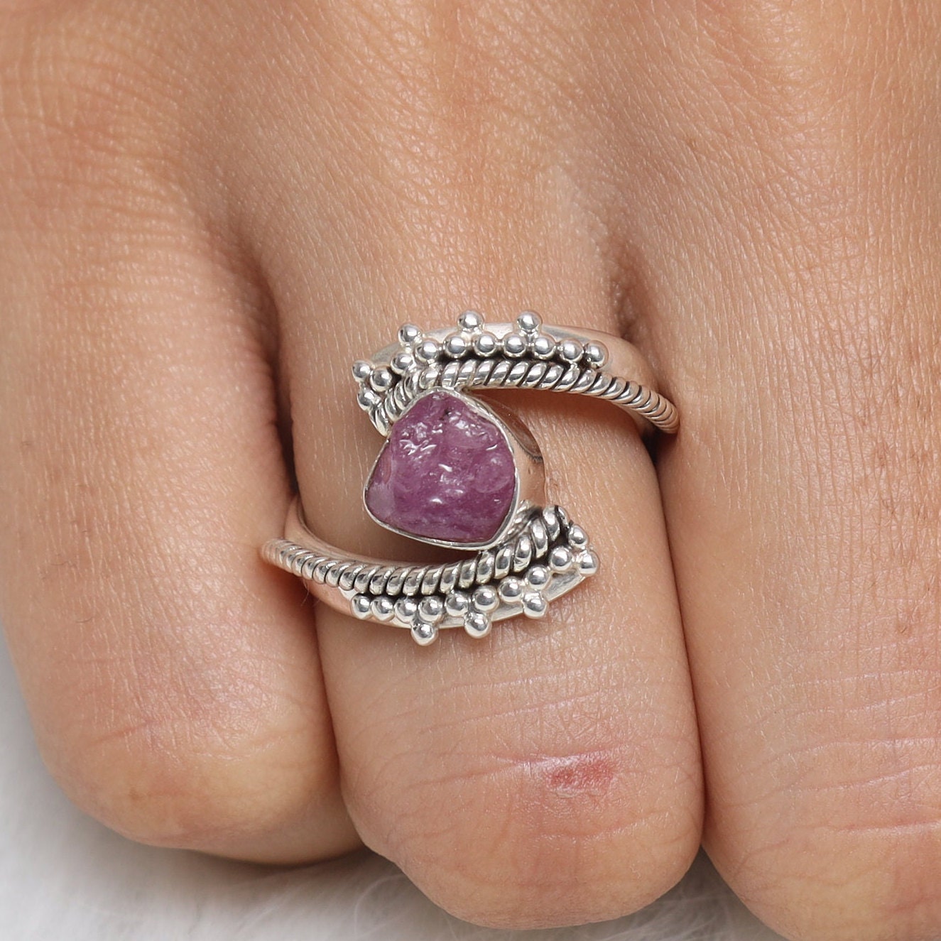 Raw Pink Tourmaline Sterling Silver Ring