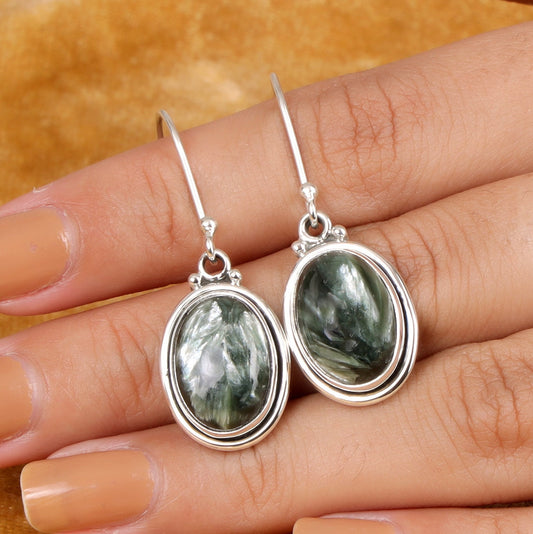 Seraphinite Sterling Silver Earrings