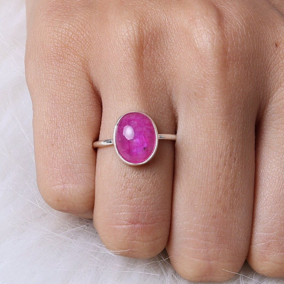 Pink Rainbow Moonstone Sterling Silver Ring