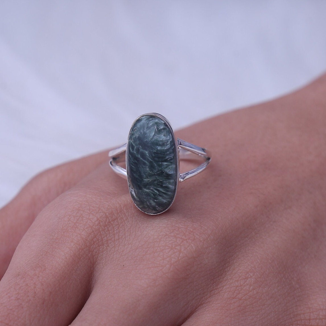 Seraphinite Sterling Silver Ring