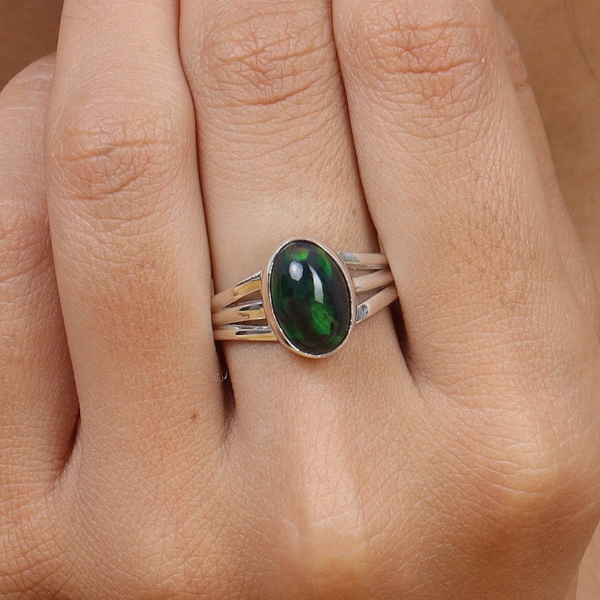 Black Opal Sterling Silver Ring