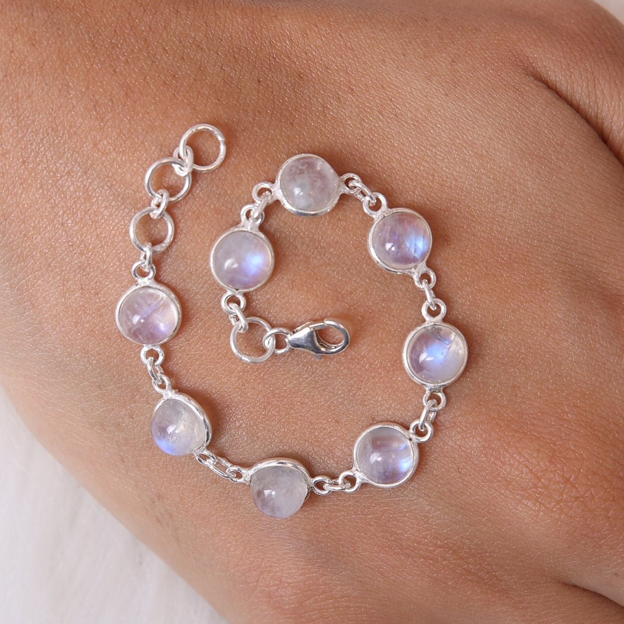 Rainbow Moonstone Sterling Silver Bracelet