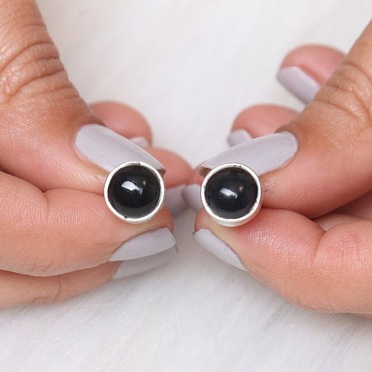 Black Onyx Sterling Silver Stud Earrings