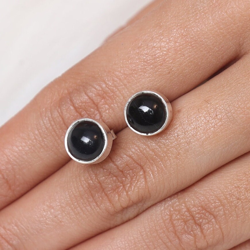 Black Onyx Sterling Silver Stud Earrings