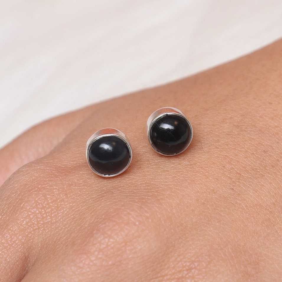 Black Onyx Sterling Silver Stud Earrings