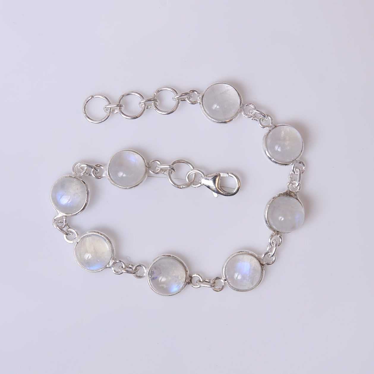 Rainbow Moonstone Sterling Silver Bracelet