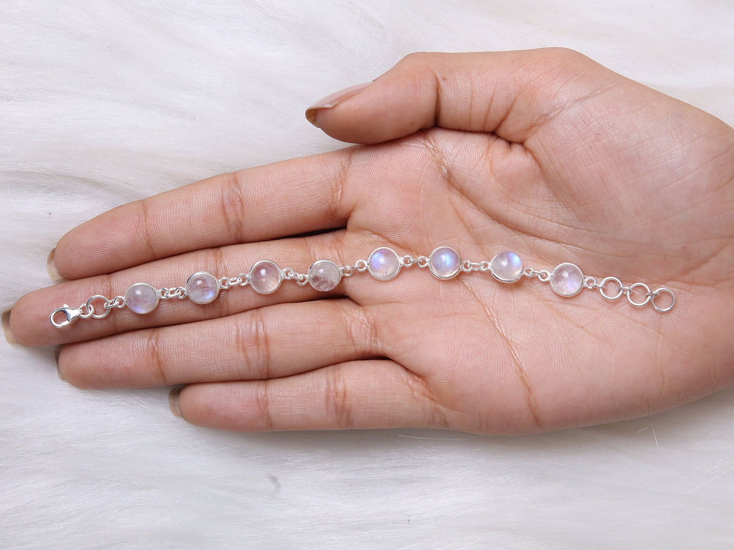 Rainbow Moonstone Sterling Silver Bracelet