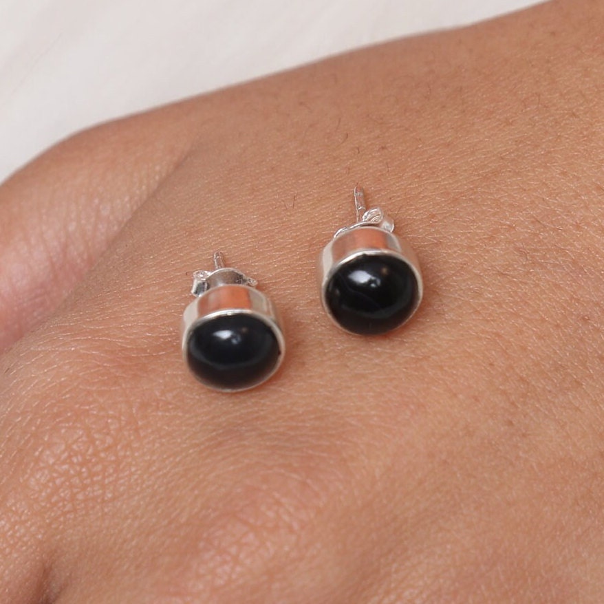 Black Onyx Sterling Silver Stud Earrings