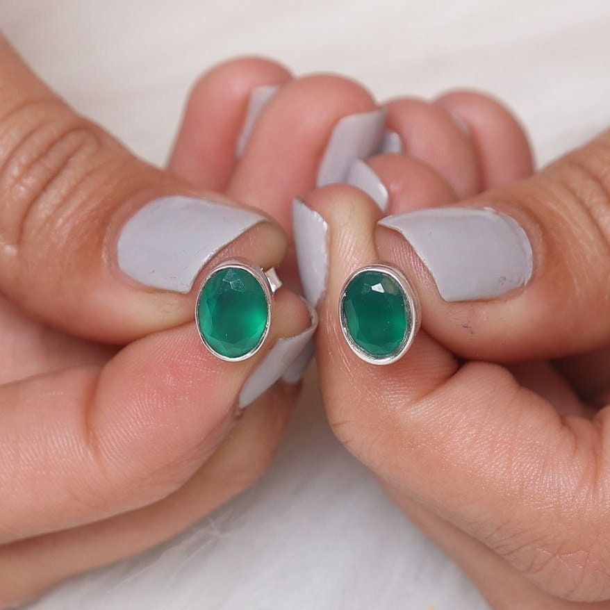 Green Onyx Sterling Silver Stud Earrings