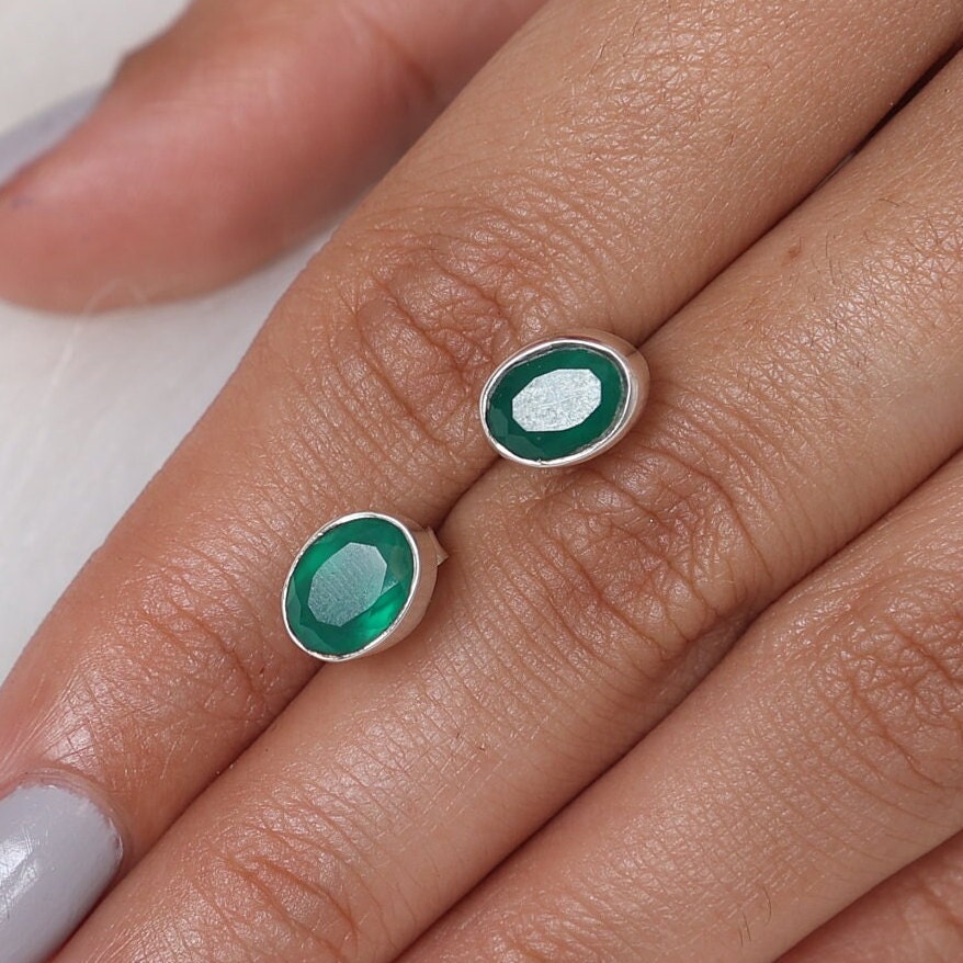 Green Onyx Sterling Silver Stud Earrings