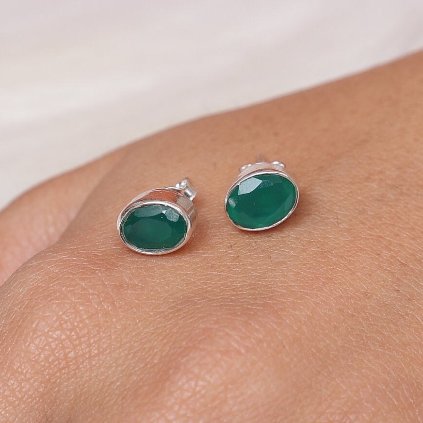 Green Onyx Sterling Silver Stud Earrings