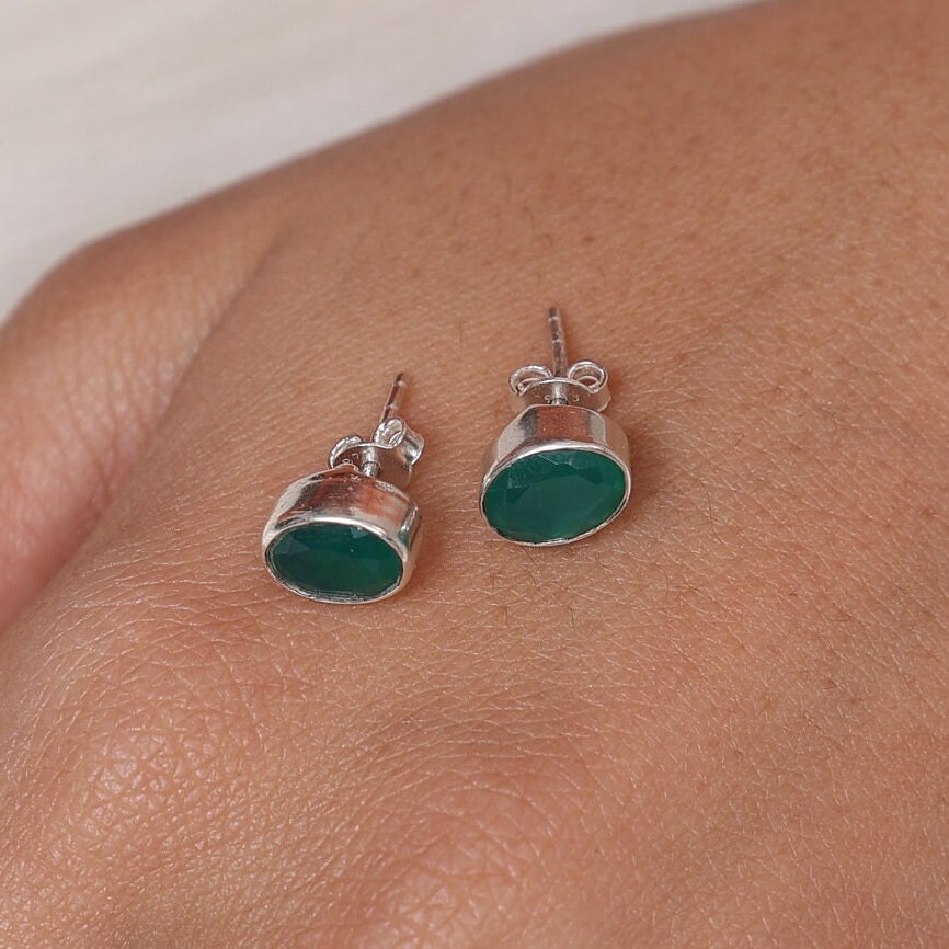 Green Onyx Sterling Silver Stud Earrings