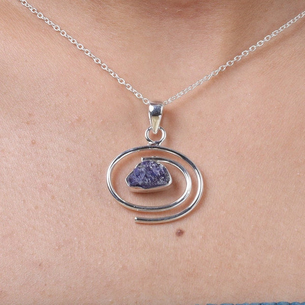 Tanzanite Pendant, 925 Sterling Silver Pendant, Raw Gemstone Pendant, Handmade Pendant, Blue Crystal Pendant, Gift for her, Silver Necklace