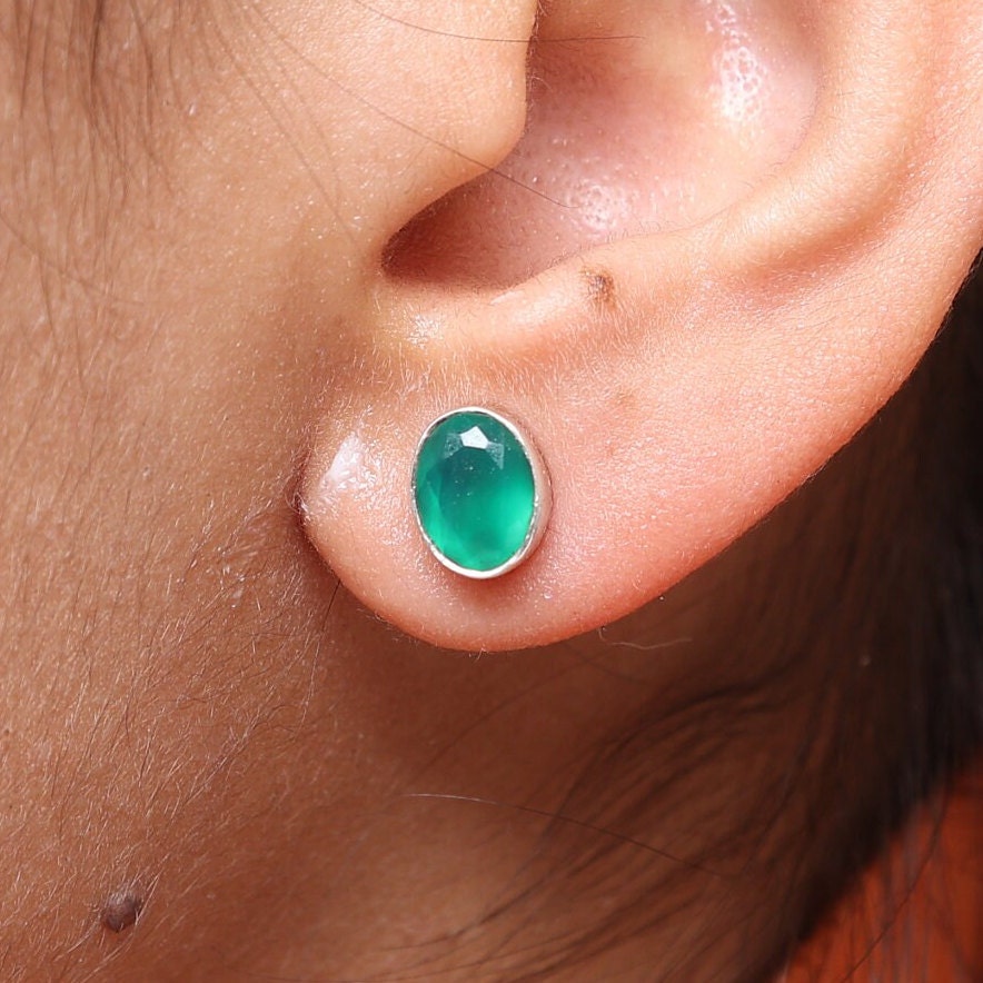 Green Onyx Sterling Silver Stud Earrings