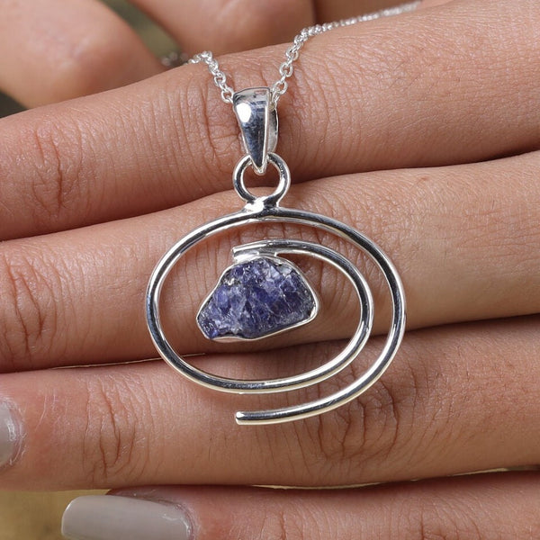 Tanzanite Pendant, 925 Sterling Silver Pendant, Raw Gemstone Pendant, Handmade Pendant, Blue Crystal Pendant, Gift for her, Silver Necklace