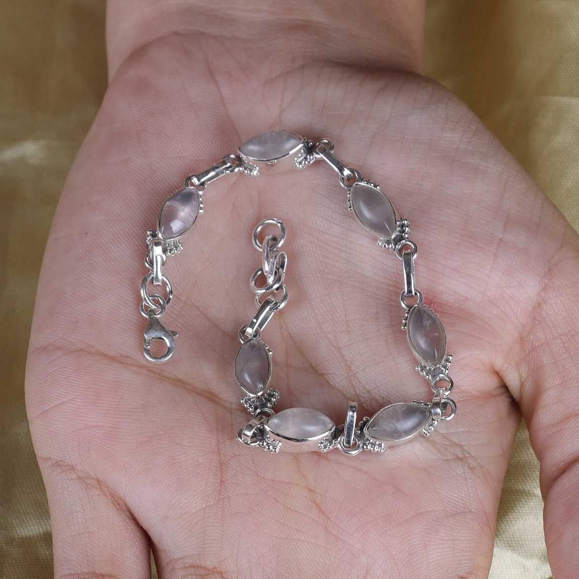 Rose Quartz Sterling Silver Bracelet