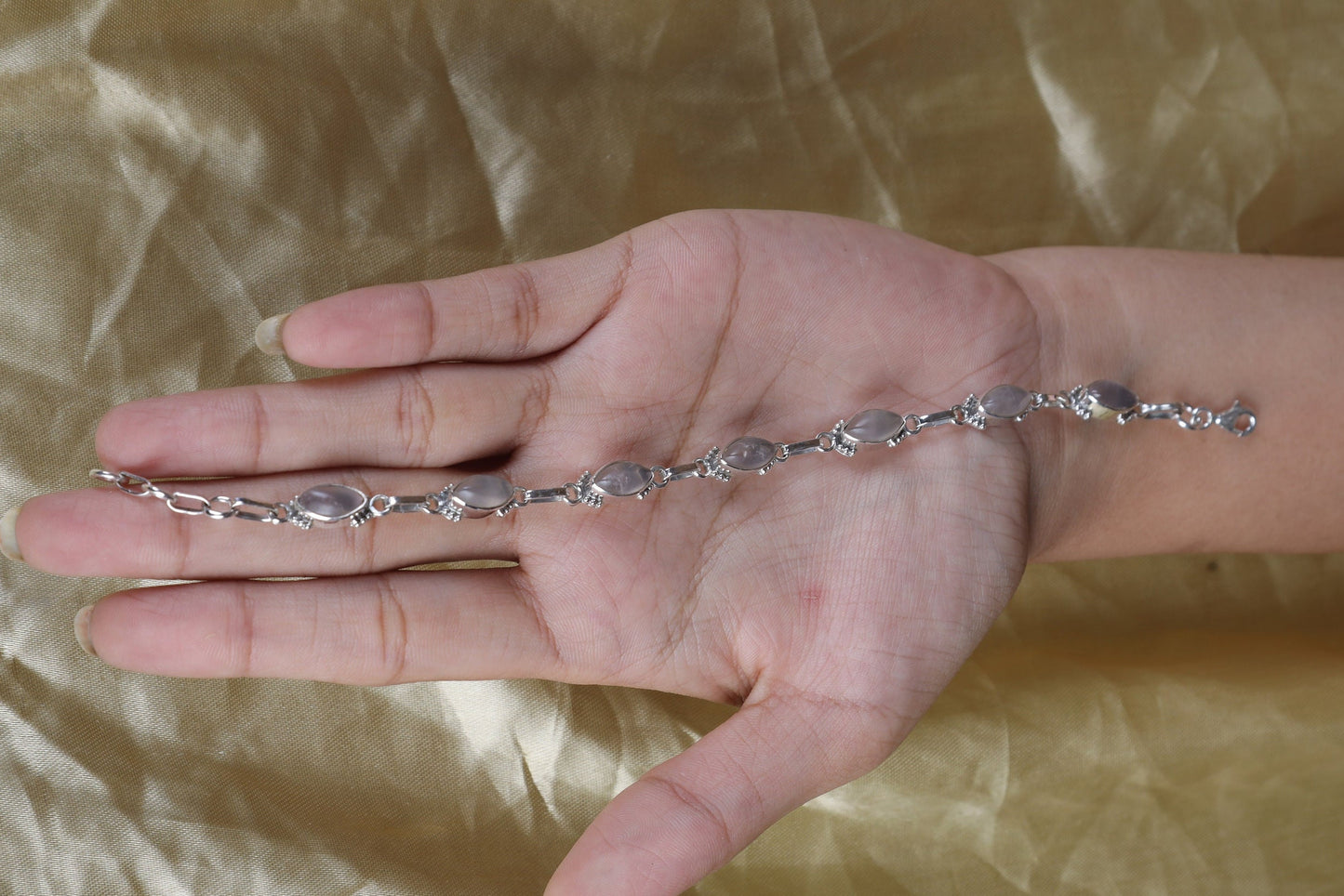 Rose Quartz Sterling Silver Bracelet