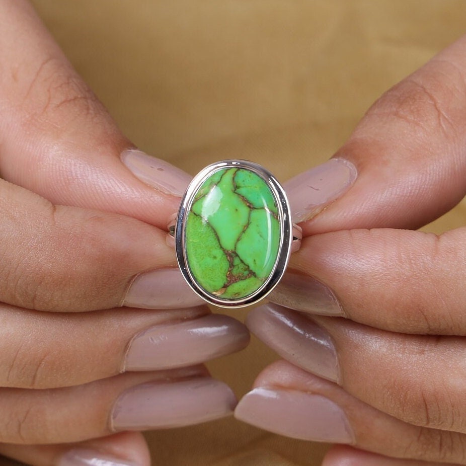 Green Copper Turquoise Sterling Silver Ring