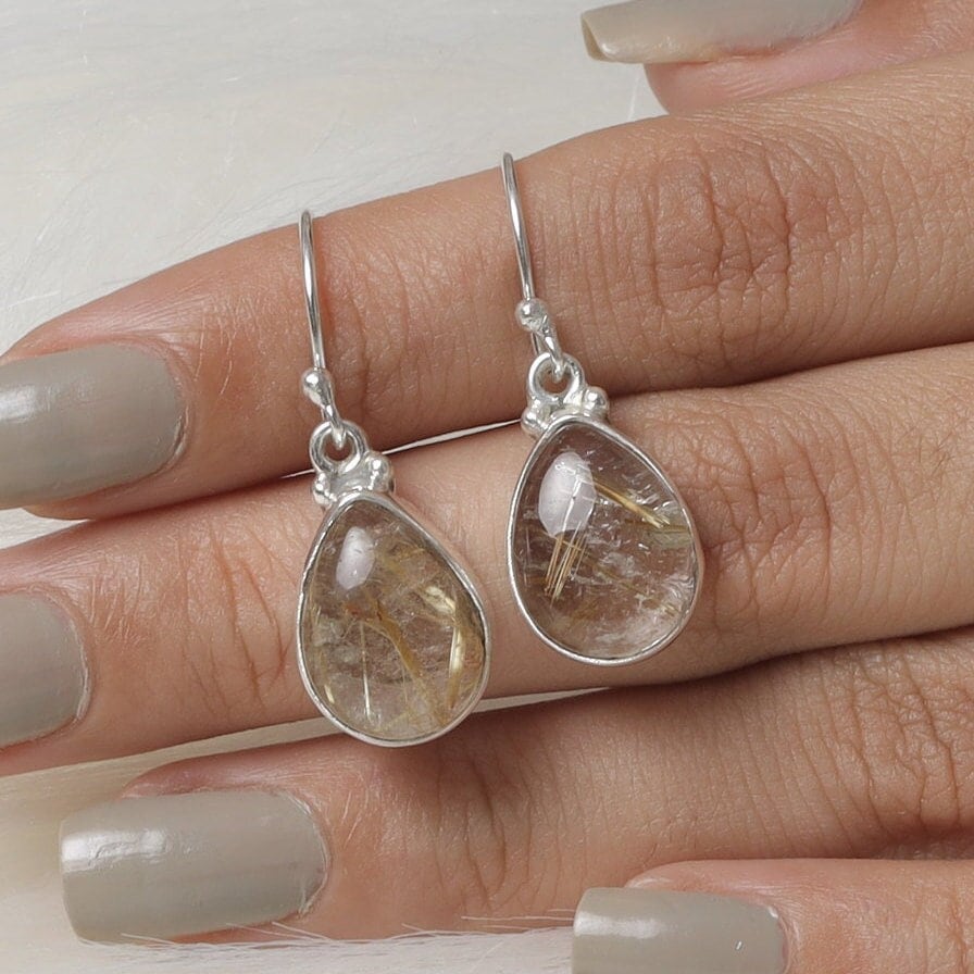 Golden Rutile Quartz Sterling Silver Earrings