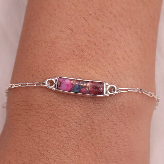 Pink Turquoise Sterling Silver Bracelet