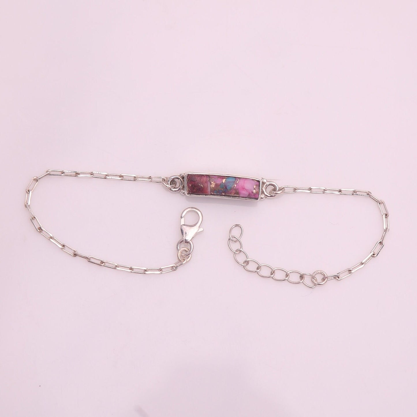 Pink Turquoise Sterling Silver Bracelet